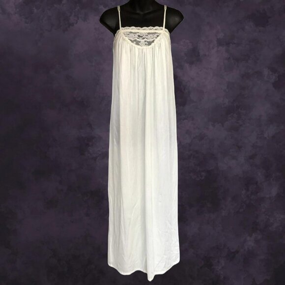 80s Ivory Lace Trim Maxi Slip - Picture 1 of 7